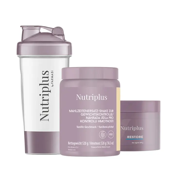 image of Nutriplus Shake Vanilla & Restore Set with Lily Shaker